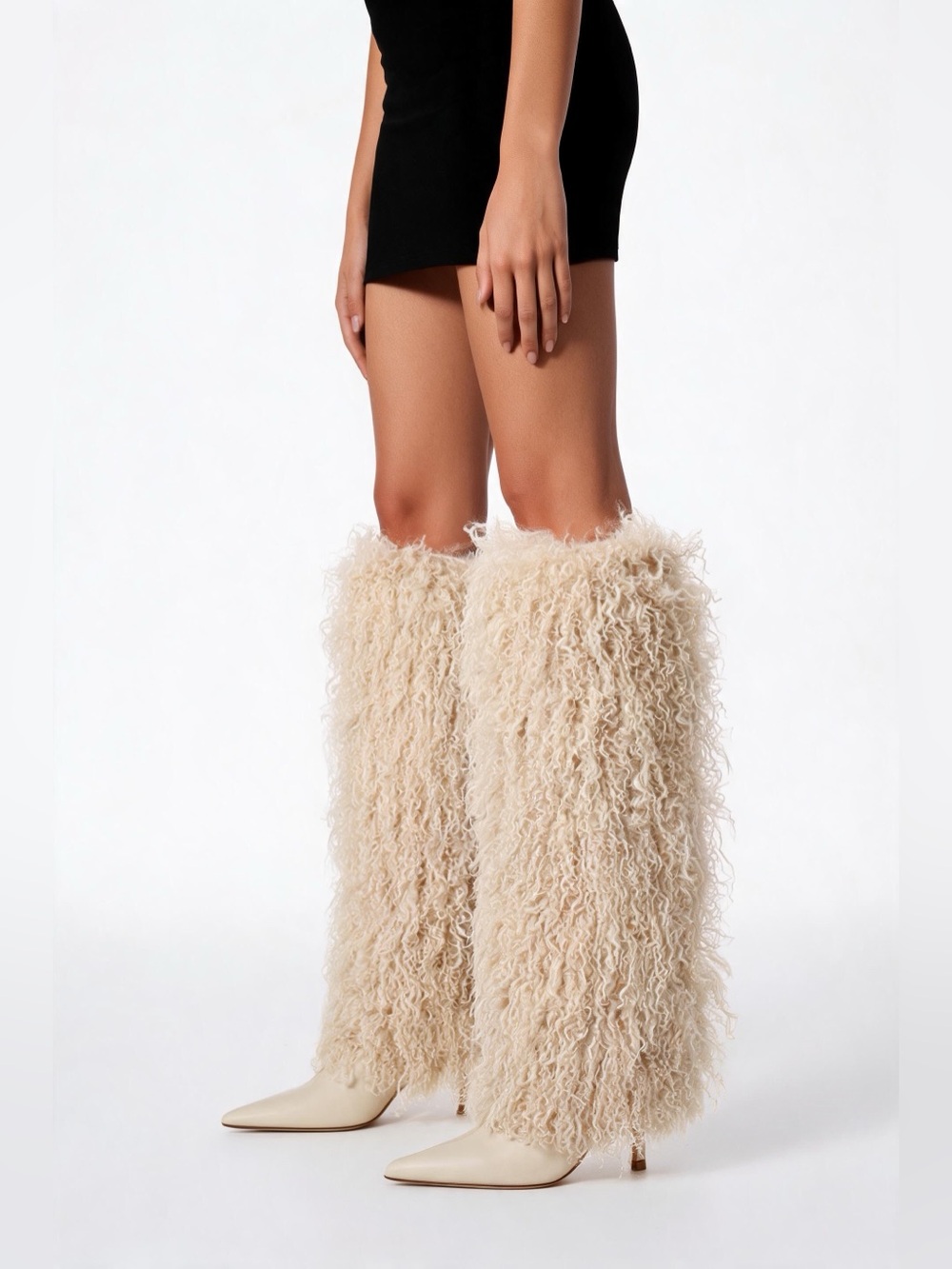 Steve Madden ICON OFF-WHITE pointed -toe faux fur stiletto boots